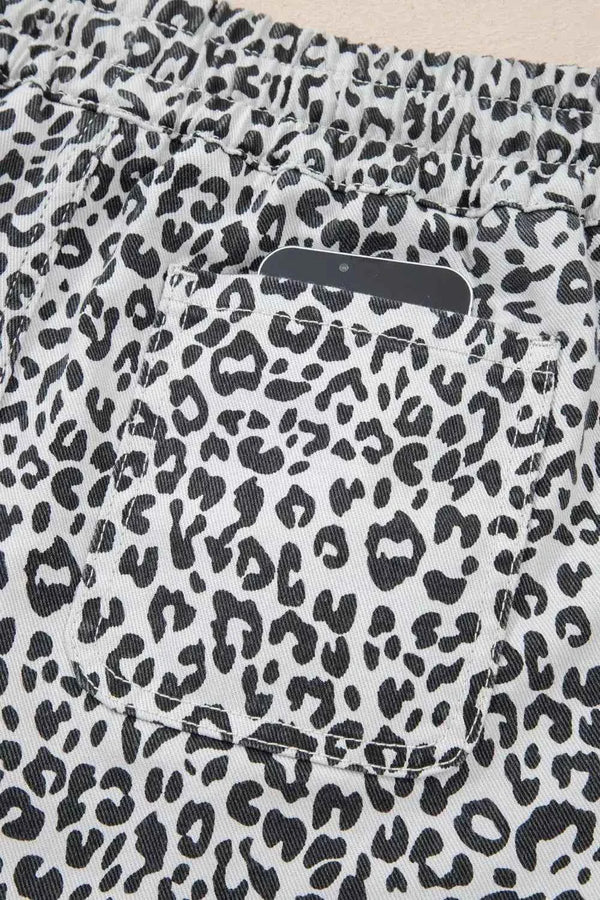 Leopard print denim skort with tassel drawstring — additional view 10