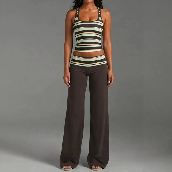 Model wearing the Sleeveless Striped Top and Loose Pants Set