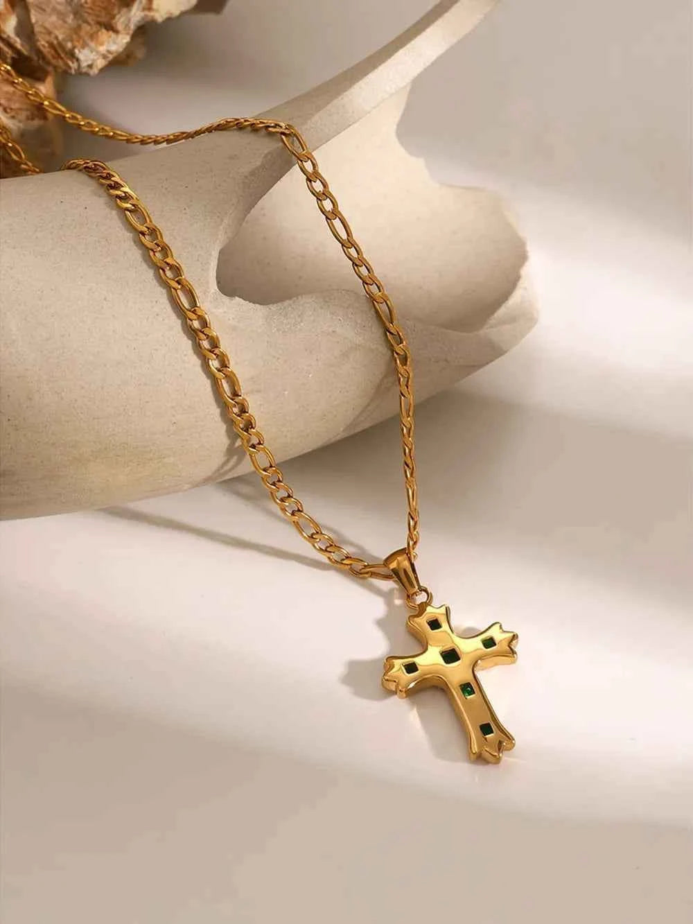 Zircon cross pendant necklace in stainless steel — additional view 6