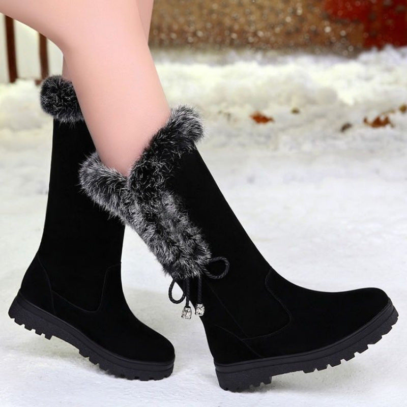 Women's Black Mid-Top Winter Boots - Plush Lined Non-Slip Sole additional product view