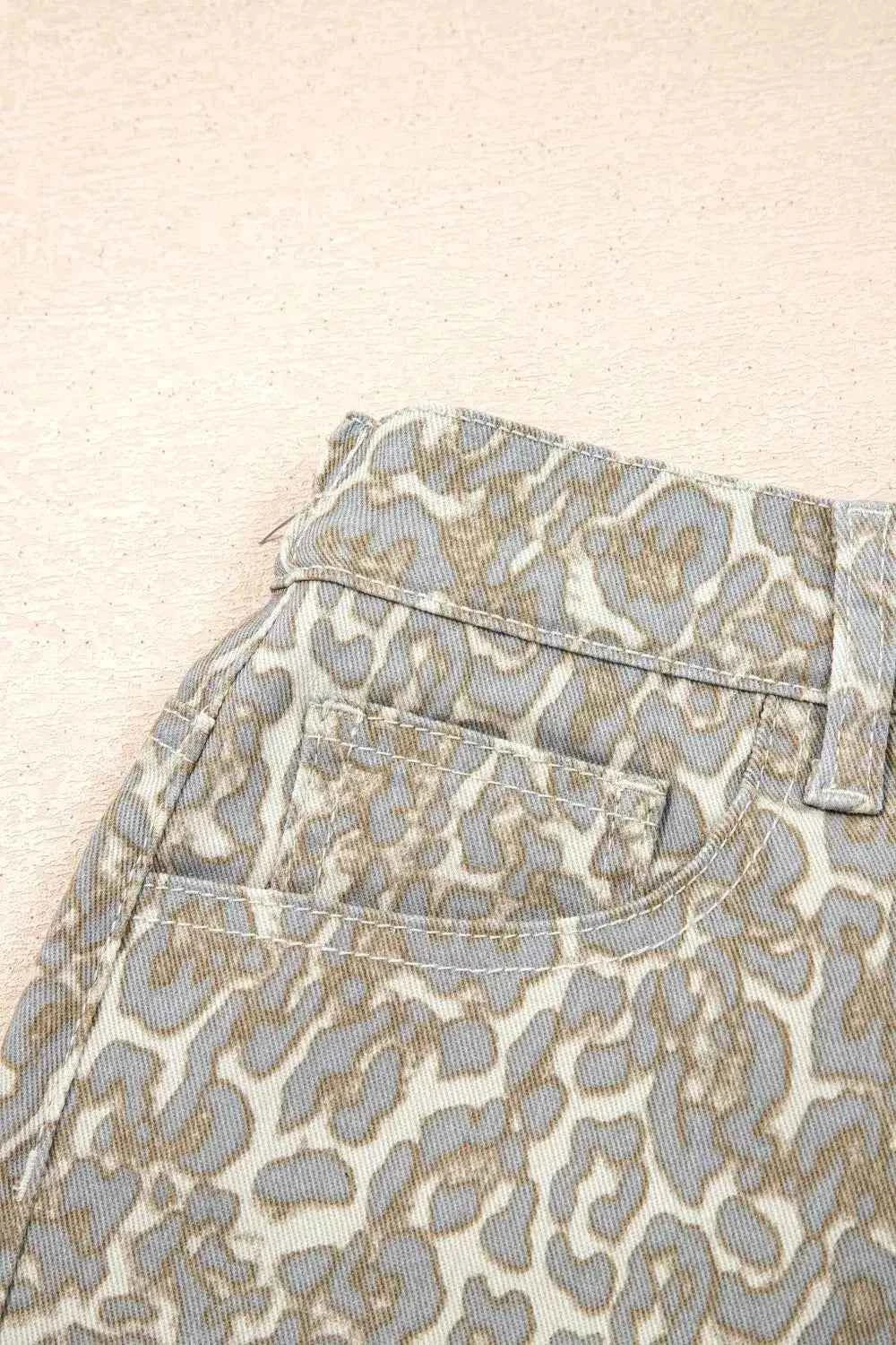 Raw edge leopard print denim shorts — additional view 5