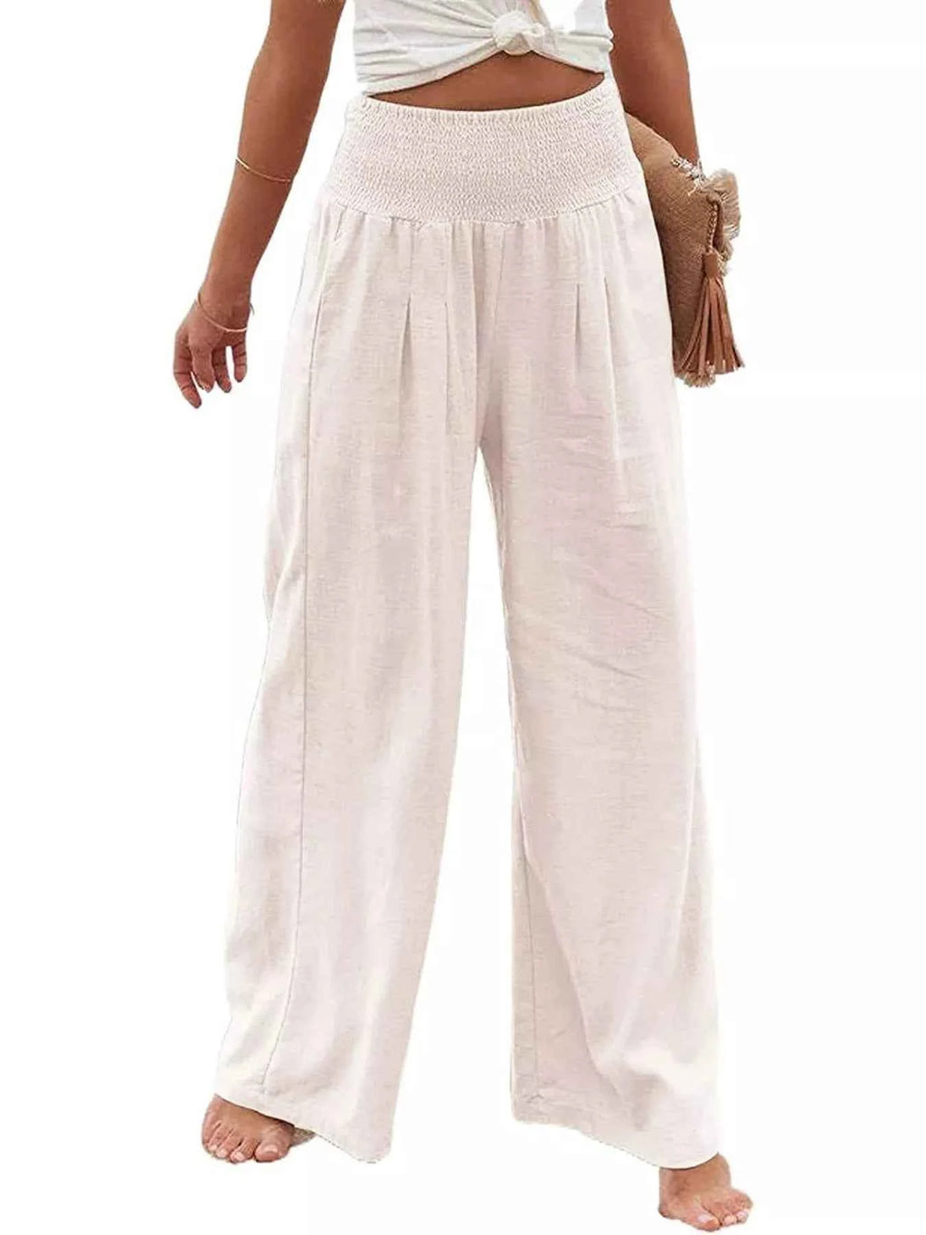 Smocked high-waisted wide-leg pants — additional view 2