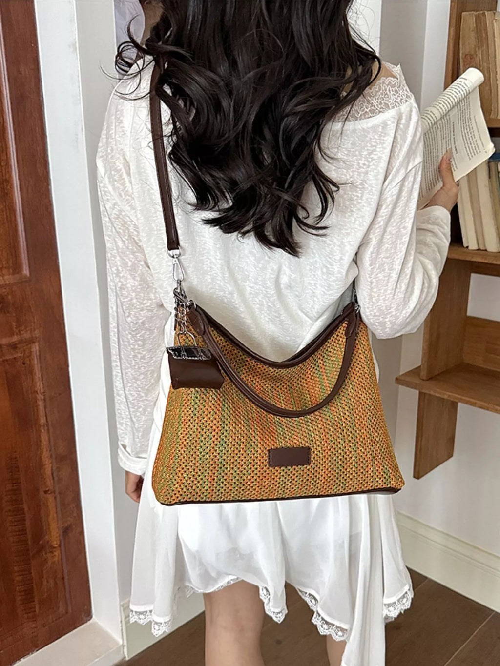 Main product photo of Woven Straw Crossbody Bag, Handbag, yellow, woven straw crossbody bag, everyday style