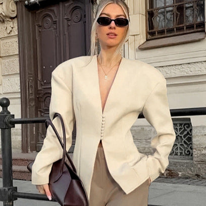 V-Neck Fitted Blazer for Women, close-up product view