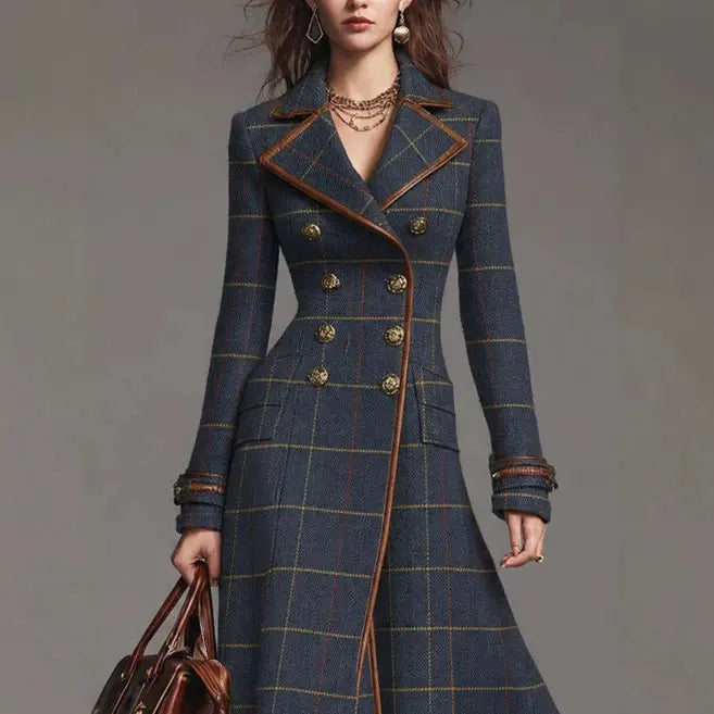 Plaid Double-Breasted Long Coat additional product view
