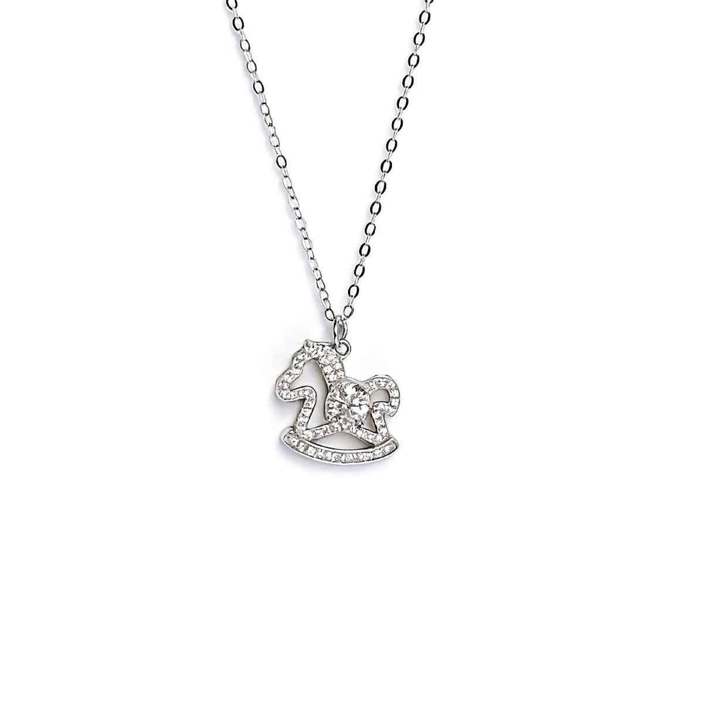 Cubic zirconia rocking horse necklace in silver-plated alloy — additional view 4