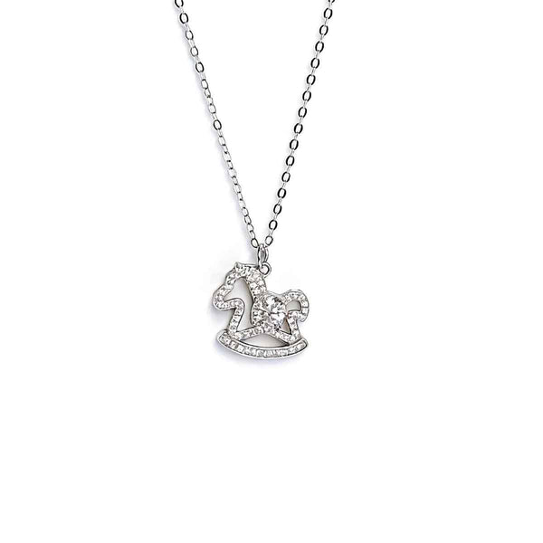 Cubic zirconia rocking horse necklace in silver-plated alloy — additional view 4