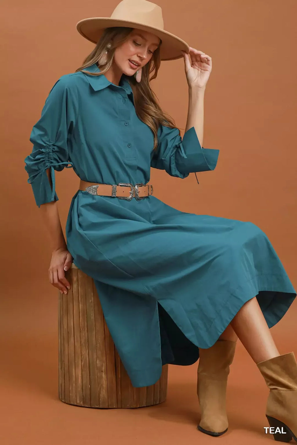 Umgee Collared Button Detail Relaxed Midi Dress — additional view 4