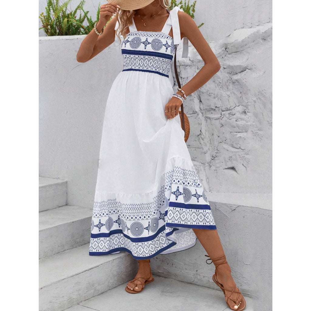 Women's Geometric Print Strappy Midi Dress, angled product view