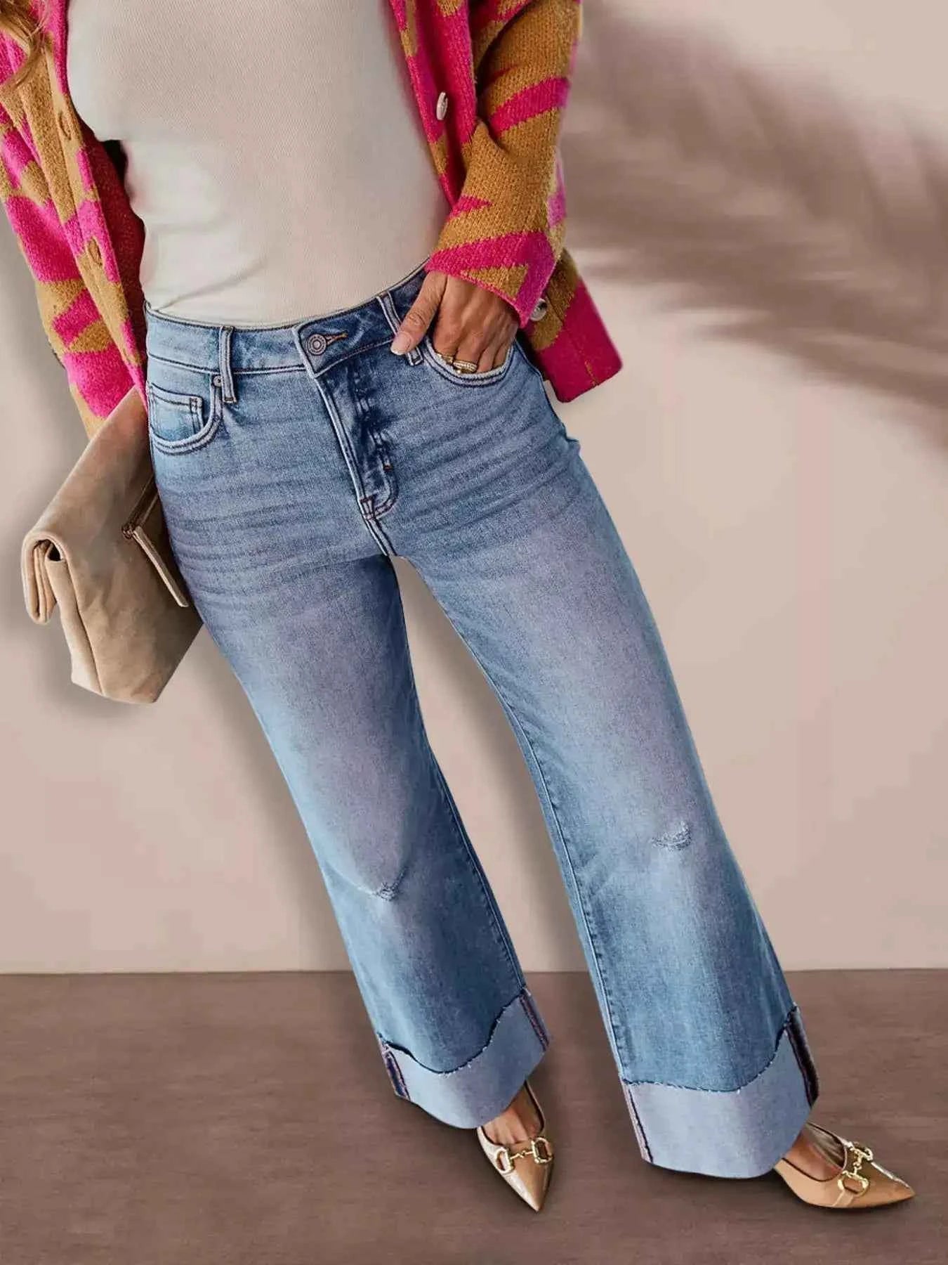 High-waisted distressed flare jeans — additional view 4