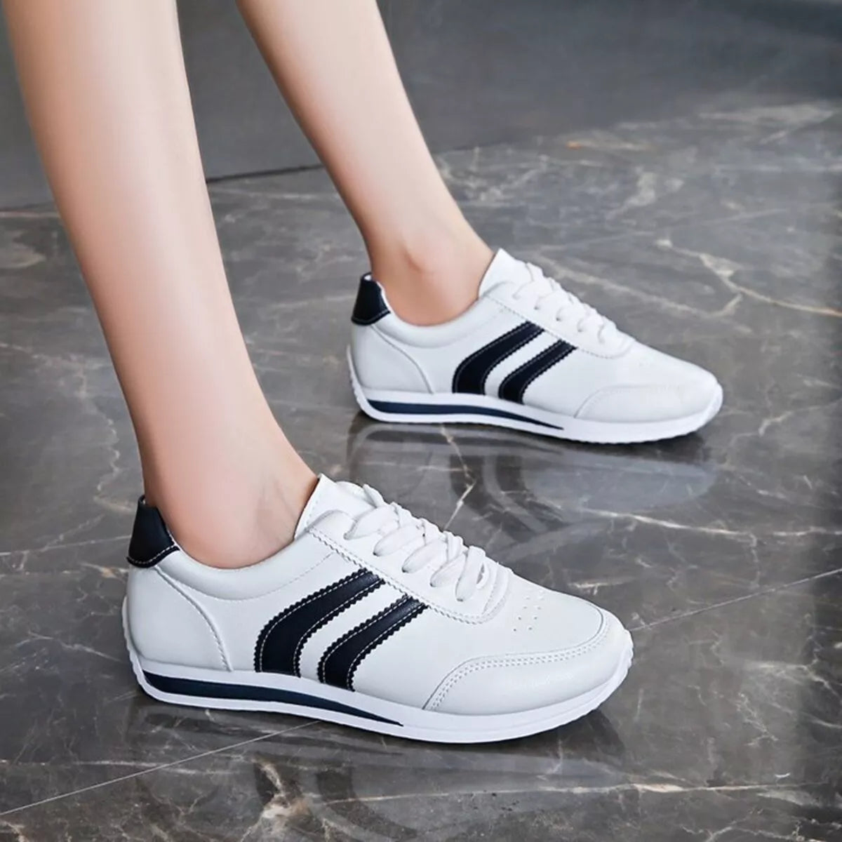 Round toe lace up sneakers in blue and wine red — additional view 2