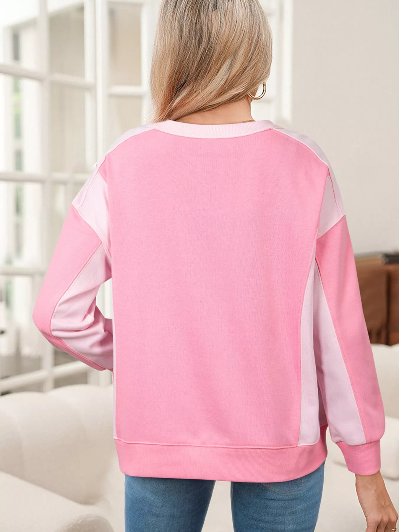 2-tone Color Block Patchwork Drop Shoulder Sweatshirt Image secondaire du produit