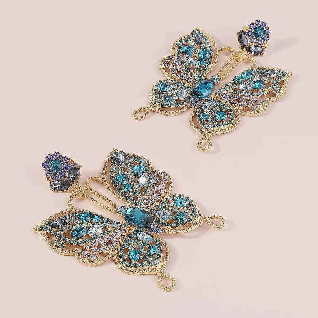 Butterfly rhinestone earrings in 18K gold-plated finish — additional view 4