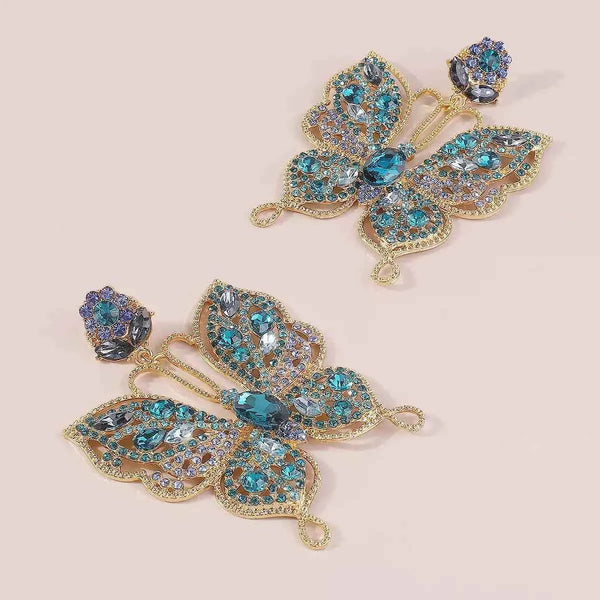 Butterfly rhinestone earrings in 18K gold-plated finish — additional view 4