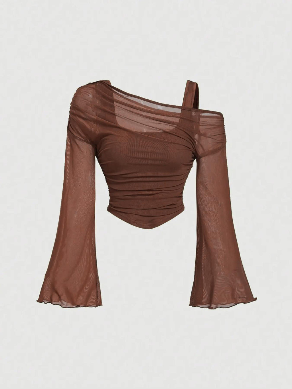 Product detail photo of Mesh Neck Pleated Long Sleeve Top, Blouse, mesh neck pleated long sleeve top, everyday style