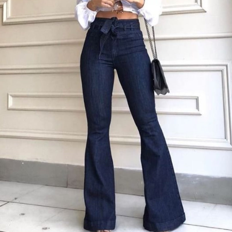 Lace-up flared jeans full length