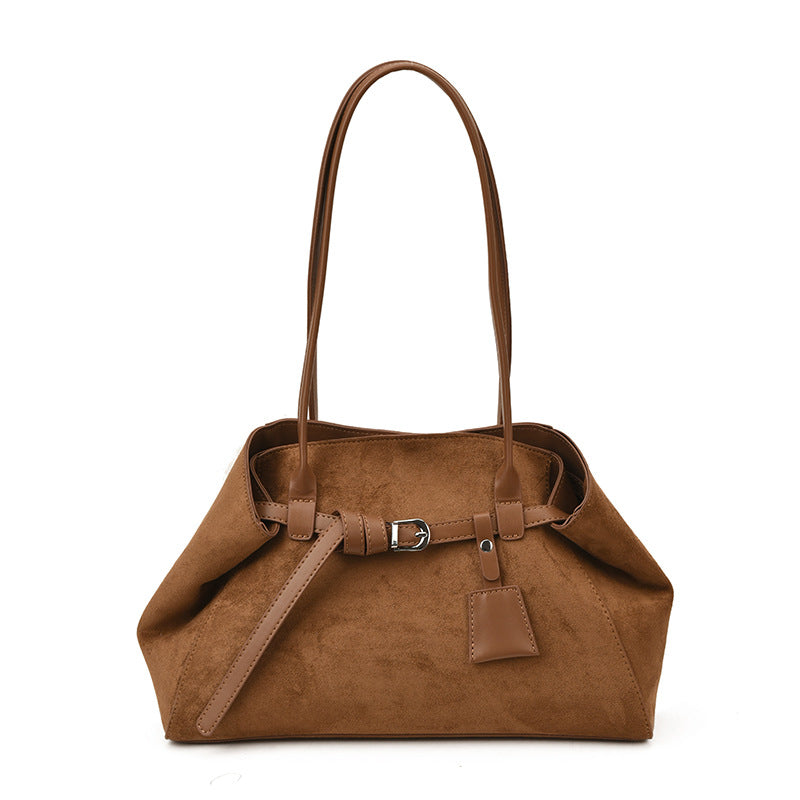 Retro Frosted PU Tote Bag – Large Capacity Shoulder Bag for Women, close-up product view