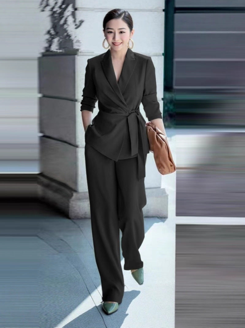 Elegant Tie-Waist Suit Set for Women