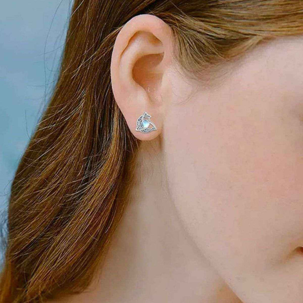 Moonstone stud earrings in silver-plated alloy — additional view 4