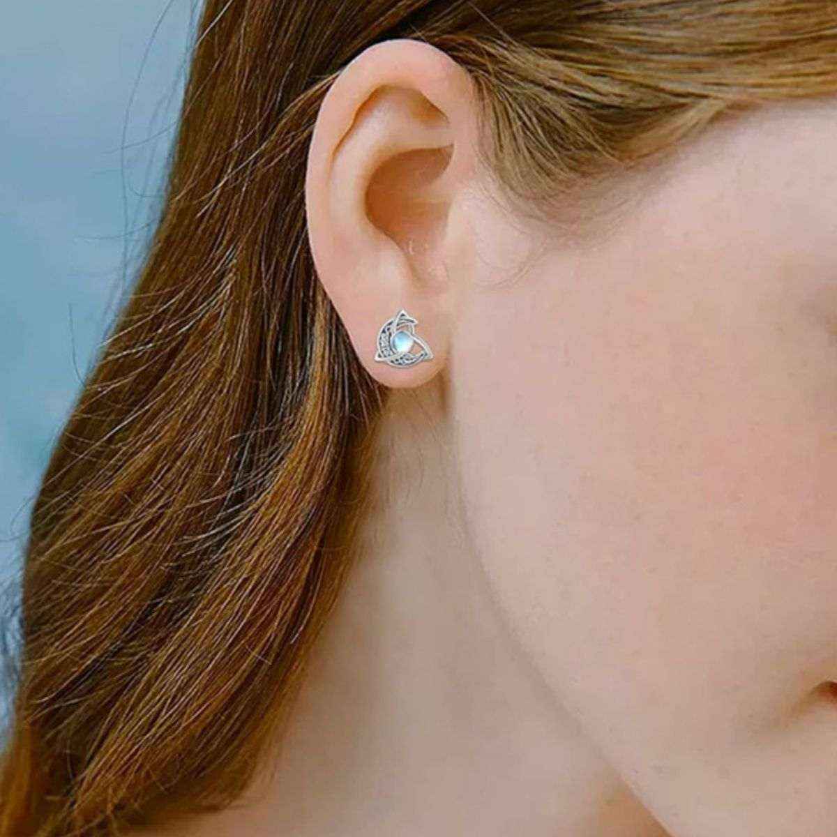 Moonstone stud earrings in silver-plated alloy — additional view 4