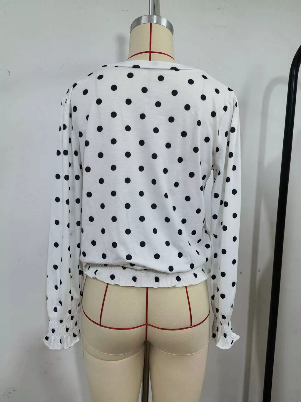 Polka dot V-neck smocked blouse — additional view 4
