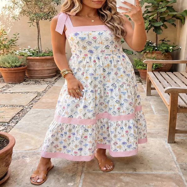Tiered Floral Tie Shoulder Midi Dress — primary view