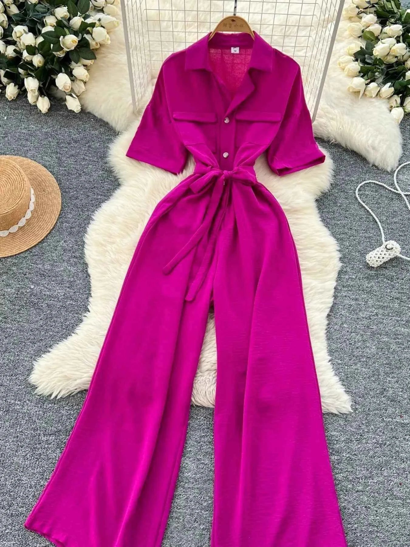 Belted Tie Waist Wide Leg Jumpsuit-Jumpsuit-Splashis-Splashis