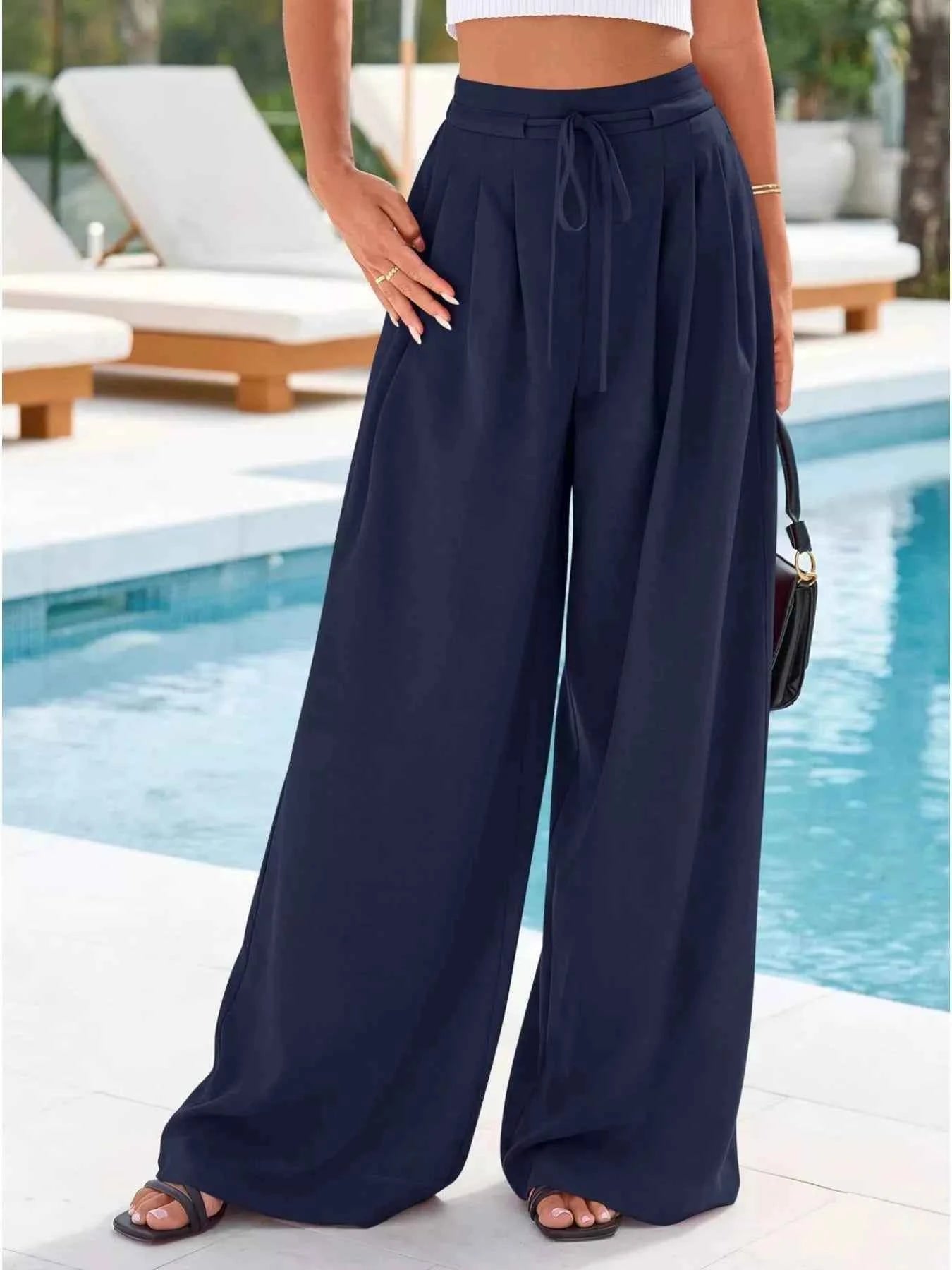 Full Size Plus Size High-Waisted Wide-Leg Pants for Effortless Style-Bottom-Splashis-Splashis