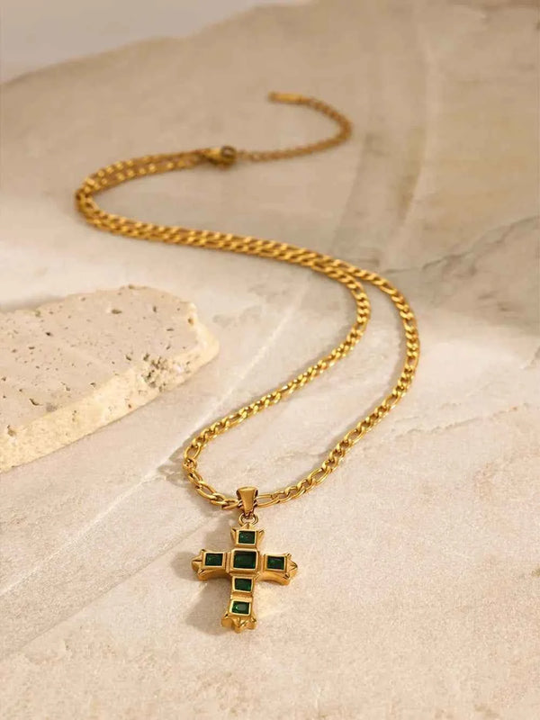 Zircon cross pendant necklace in stainless steel — additional view 7