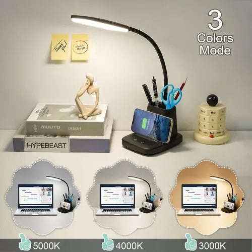 LED desk lamp with wireless charger in black — additional view 3
