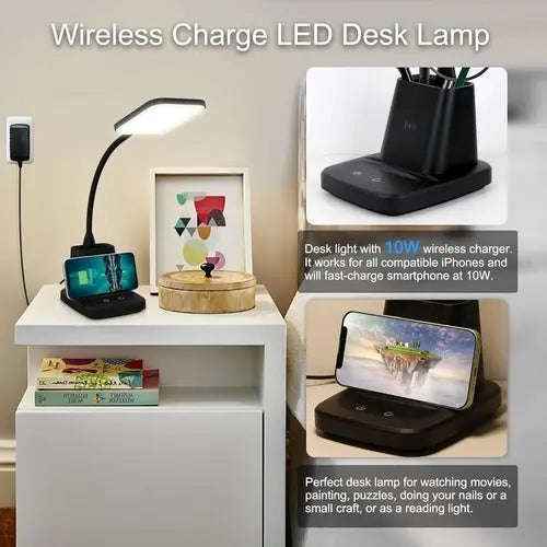 LED desk lamp with wireless charger in black — additional view 2