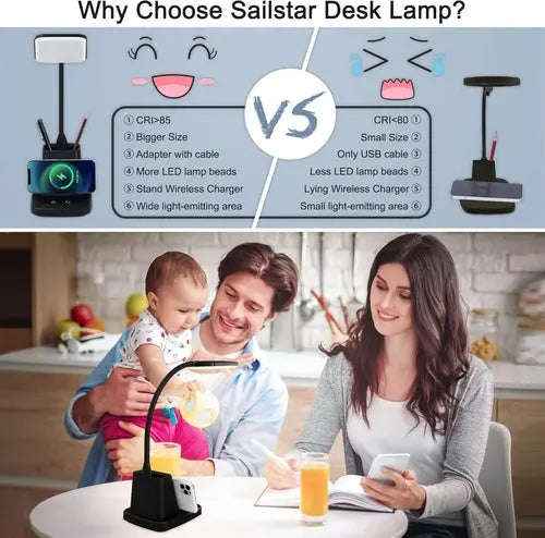 LED desk lamp with wireless charger in black — additional view 4