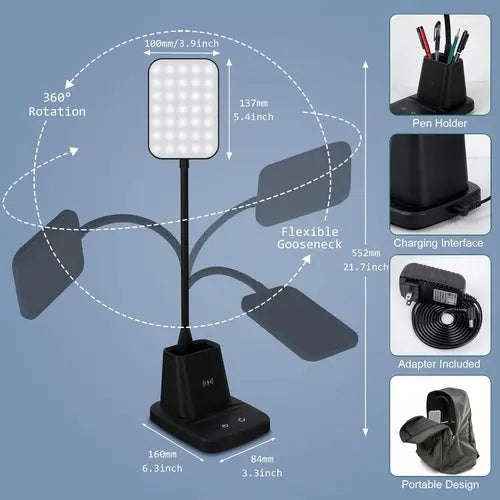 LED desk lamp with wireless charger in black — additional view 6