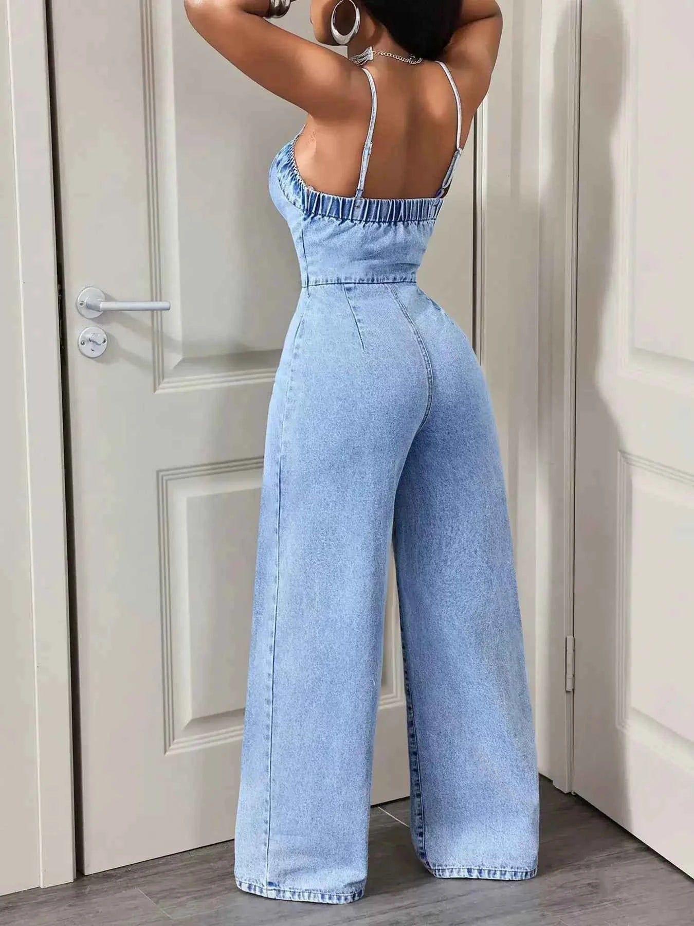 Wide-leg denim jumpsuit — additional view 4