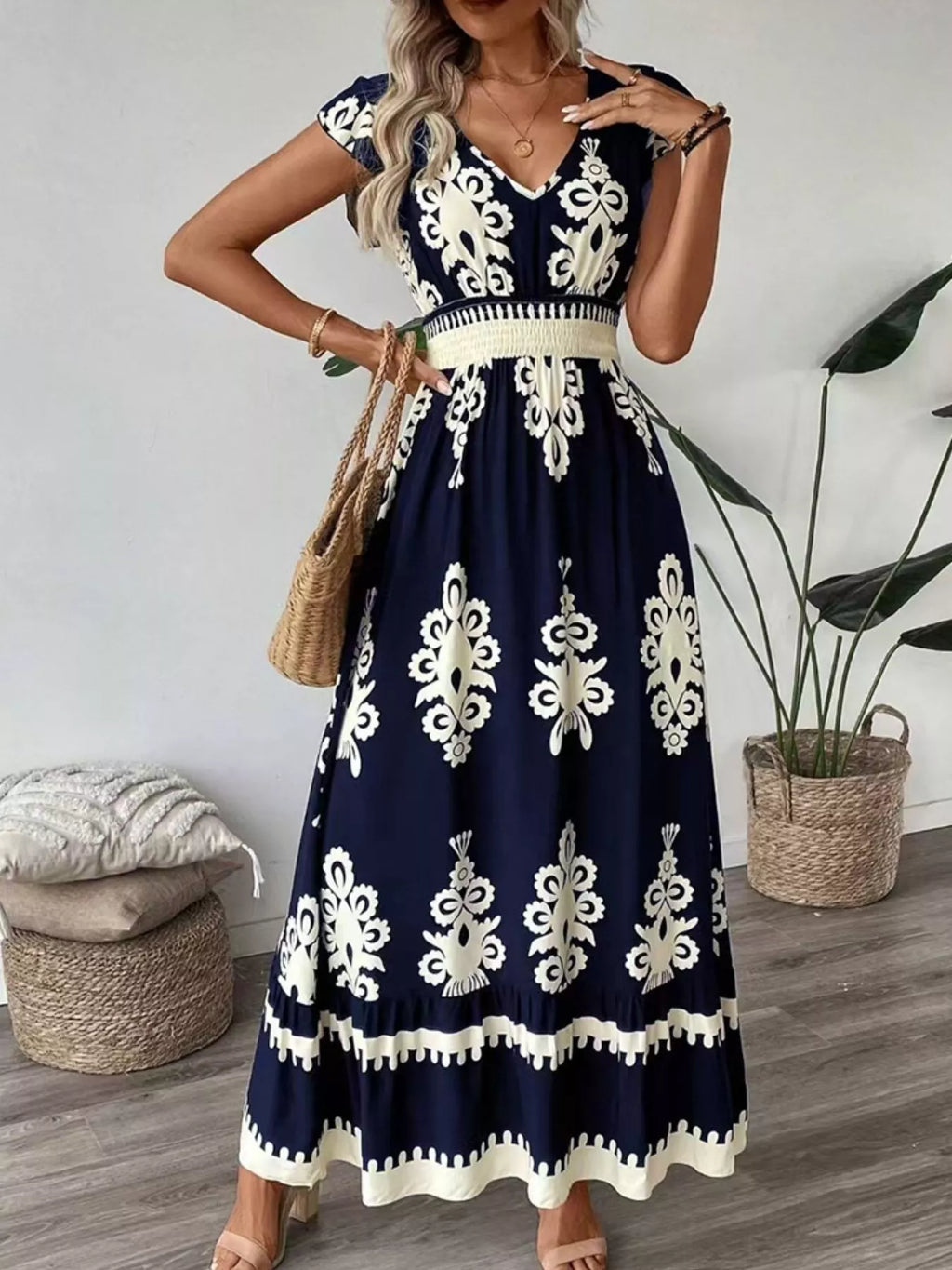 Ruffled Printed V-Neck Maxi Dress view 5