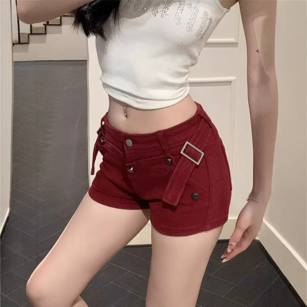 Women’s Low-Rise Stretch Denim Shorts, close-up product view