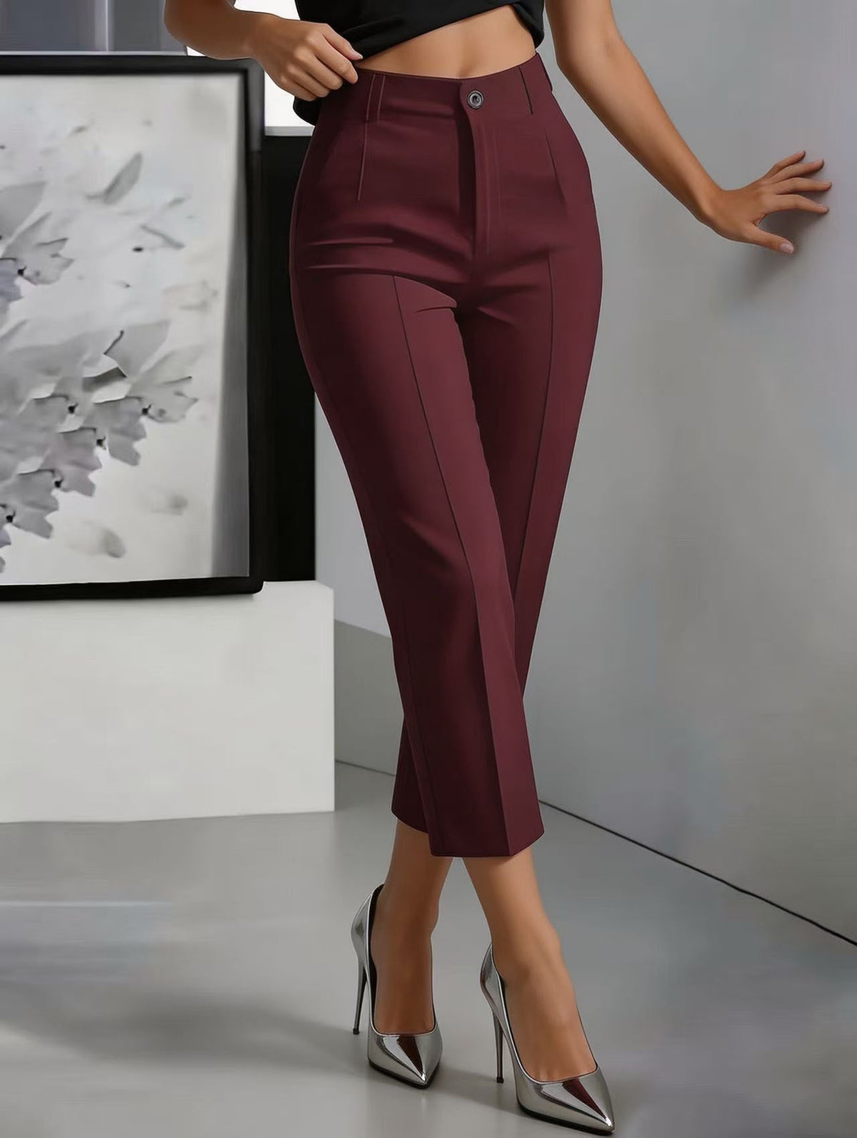 High-waisted drapey straight-leg pants product image