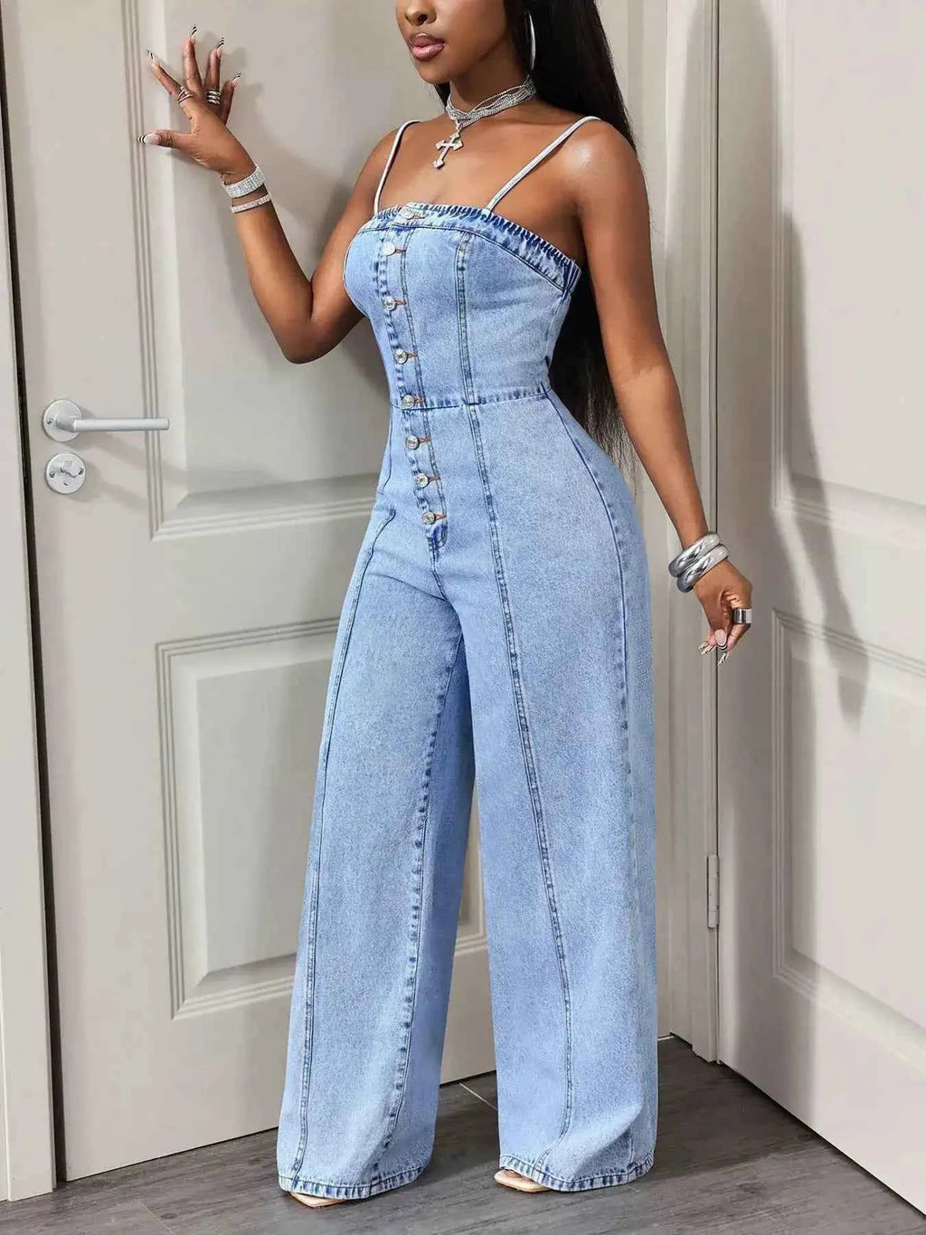 Wide-leg denim jumpsuit — additional view 3