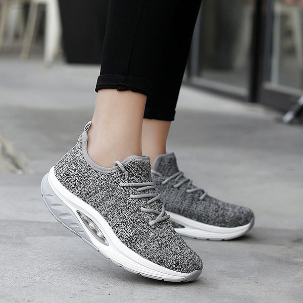 Grey knit mesh lightweight sneakers for women