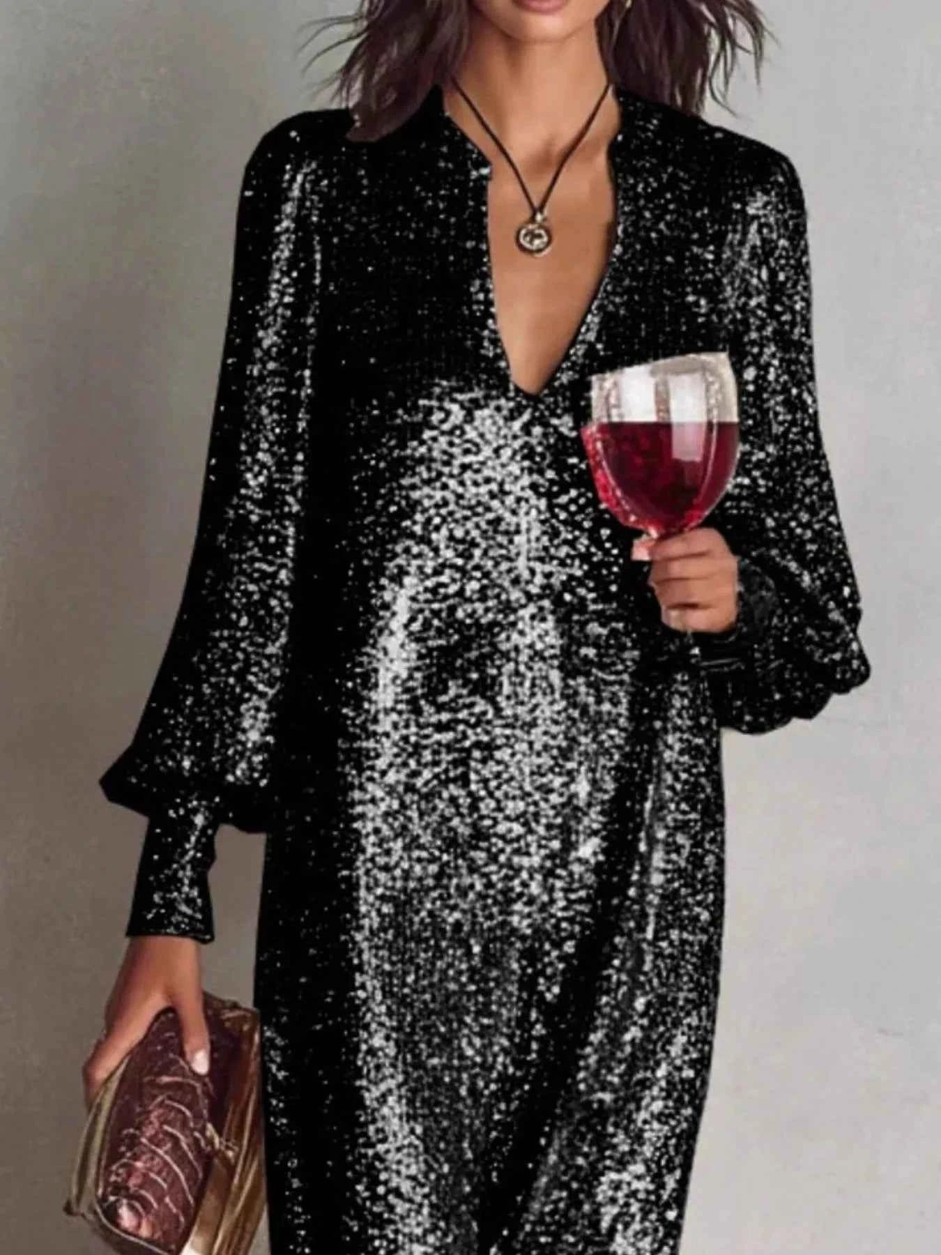 Sequin maxi dress with lantern sleeves — additional view 5