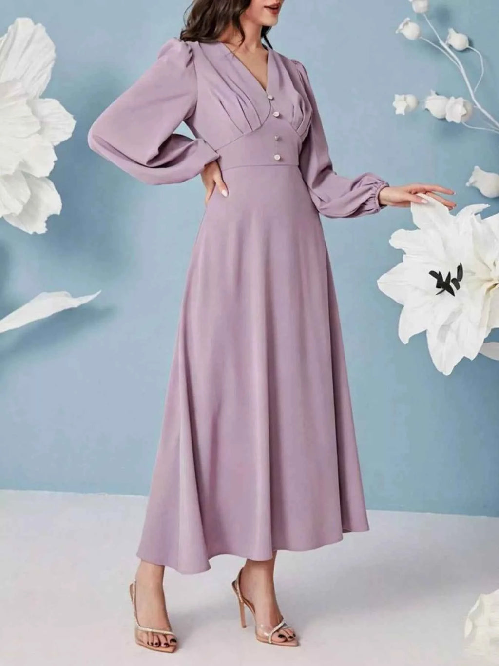 Balloon sleeve V-neck maxi dress — additional view 5