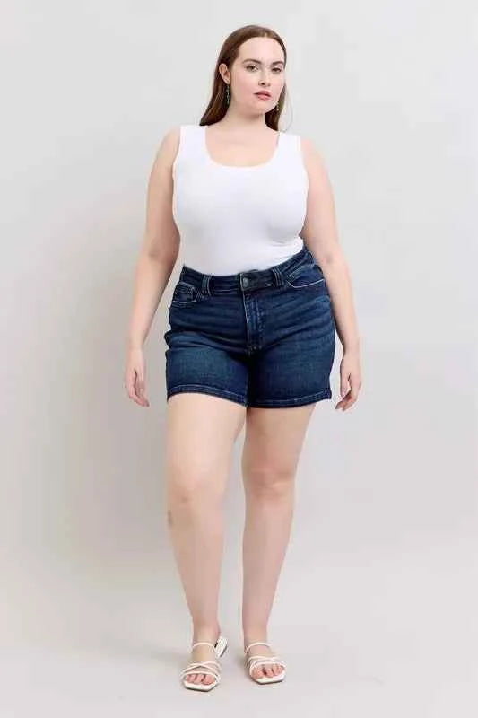 High Rise Back Flap Pocket Denim Shorts-Denim Shorts-Splashis-Splashis