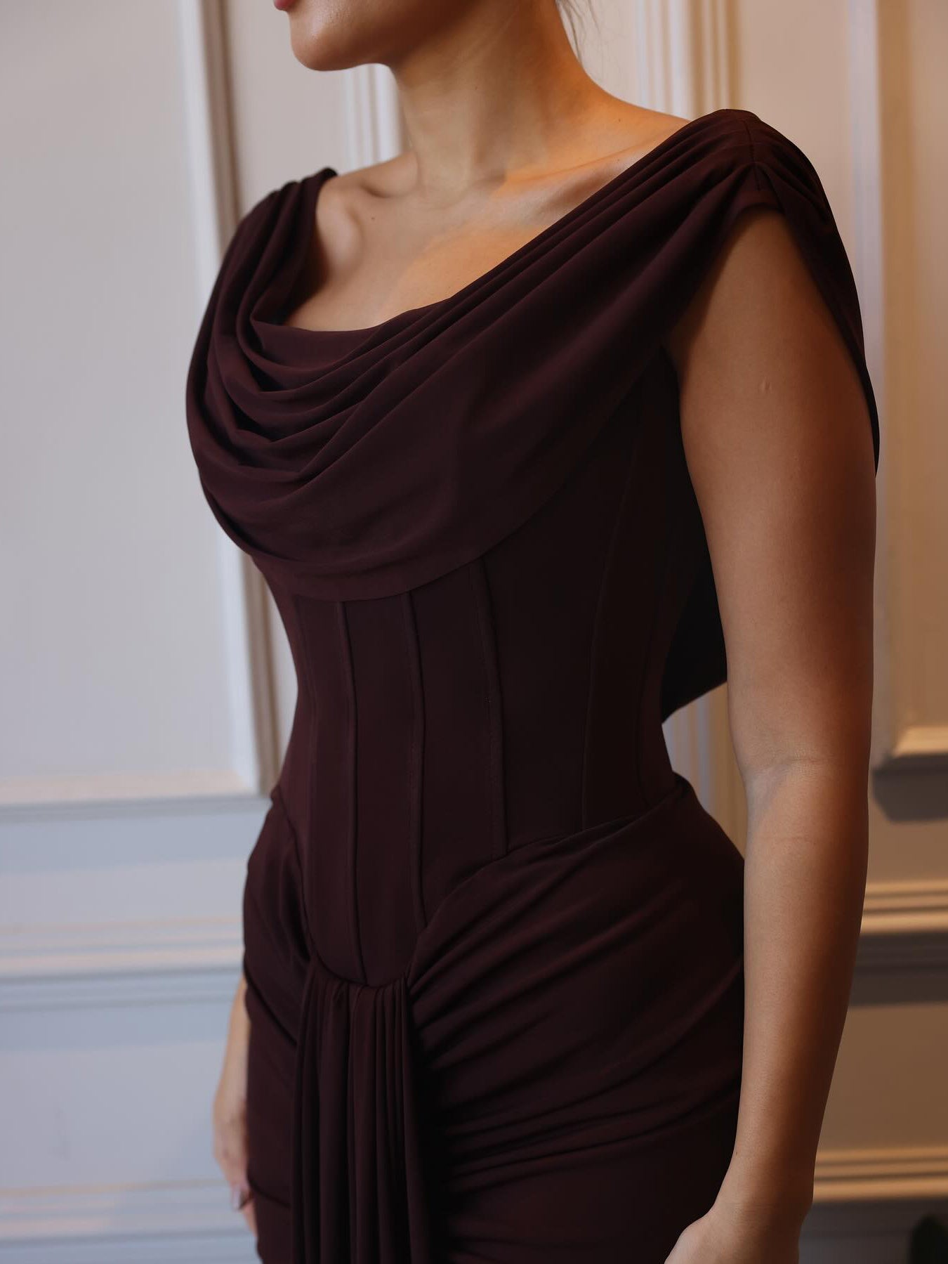 Brown Sleeveless Maxi Dress, close-up product view