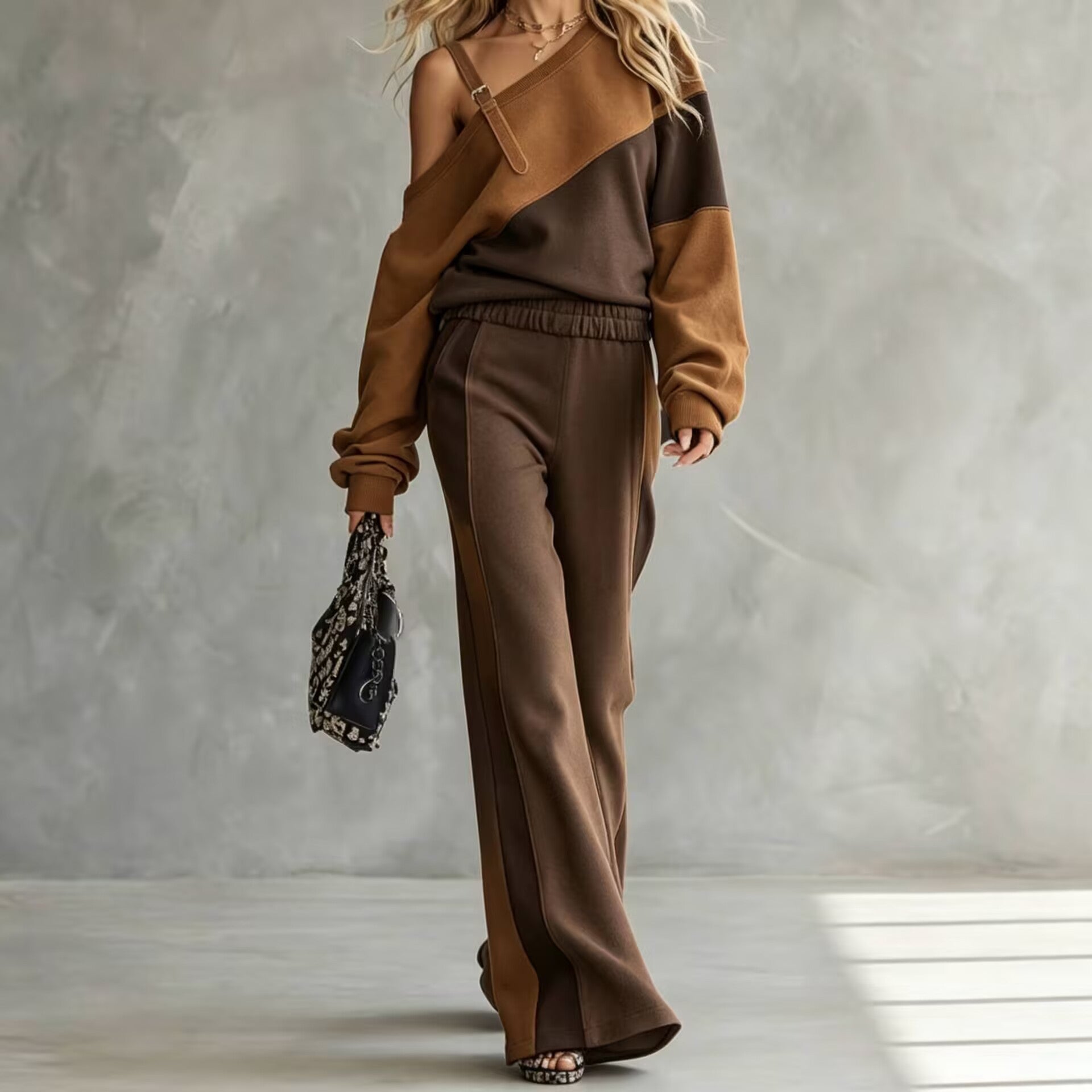 Color-Block Sweatshirt & Wide-Leg Pants Set — product image 6