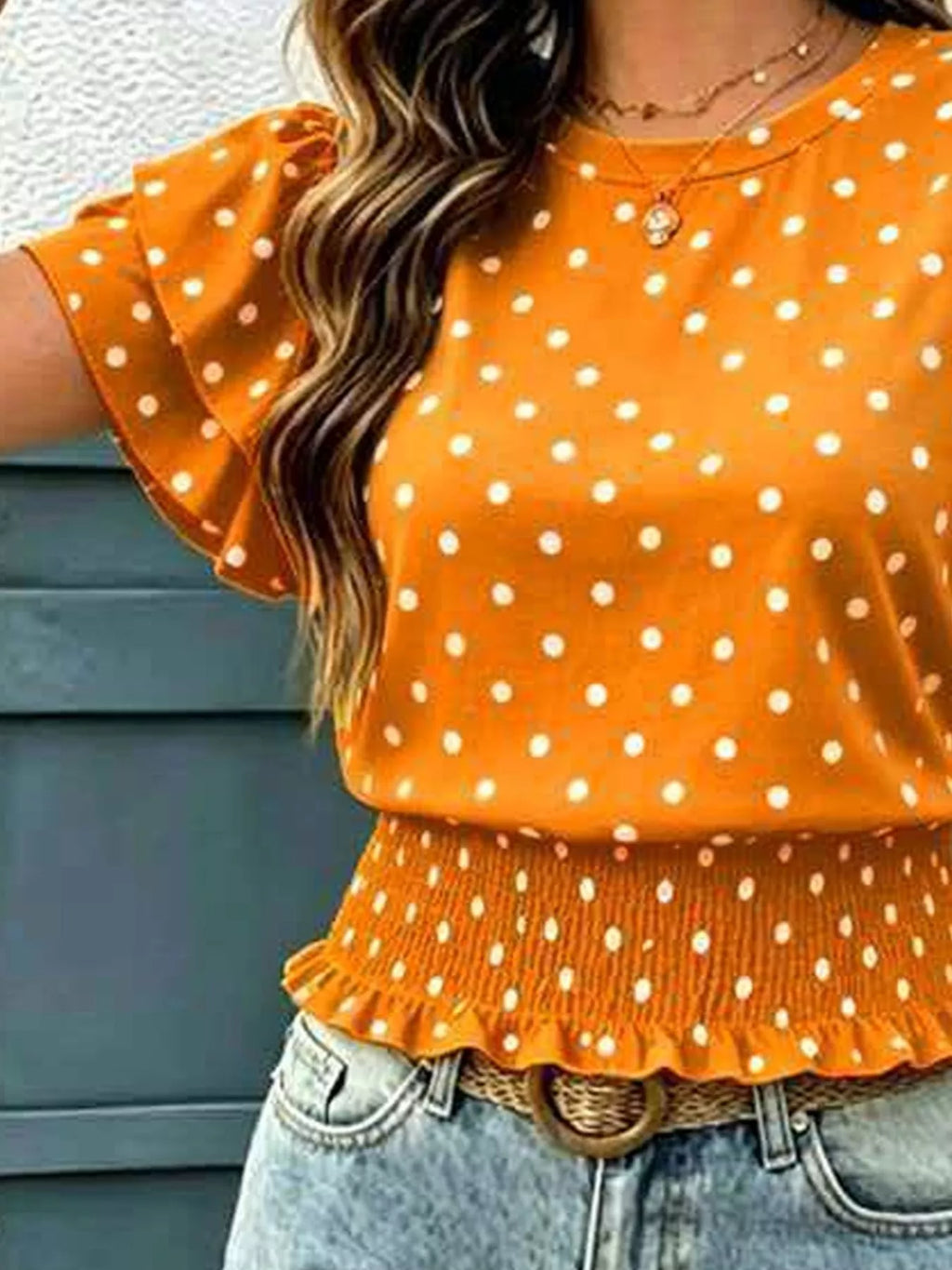 Polka dot ruffle sleeve blouse — additional view 9