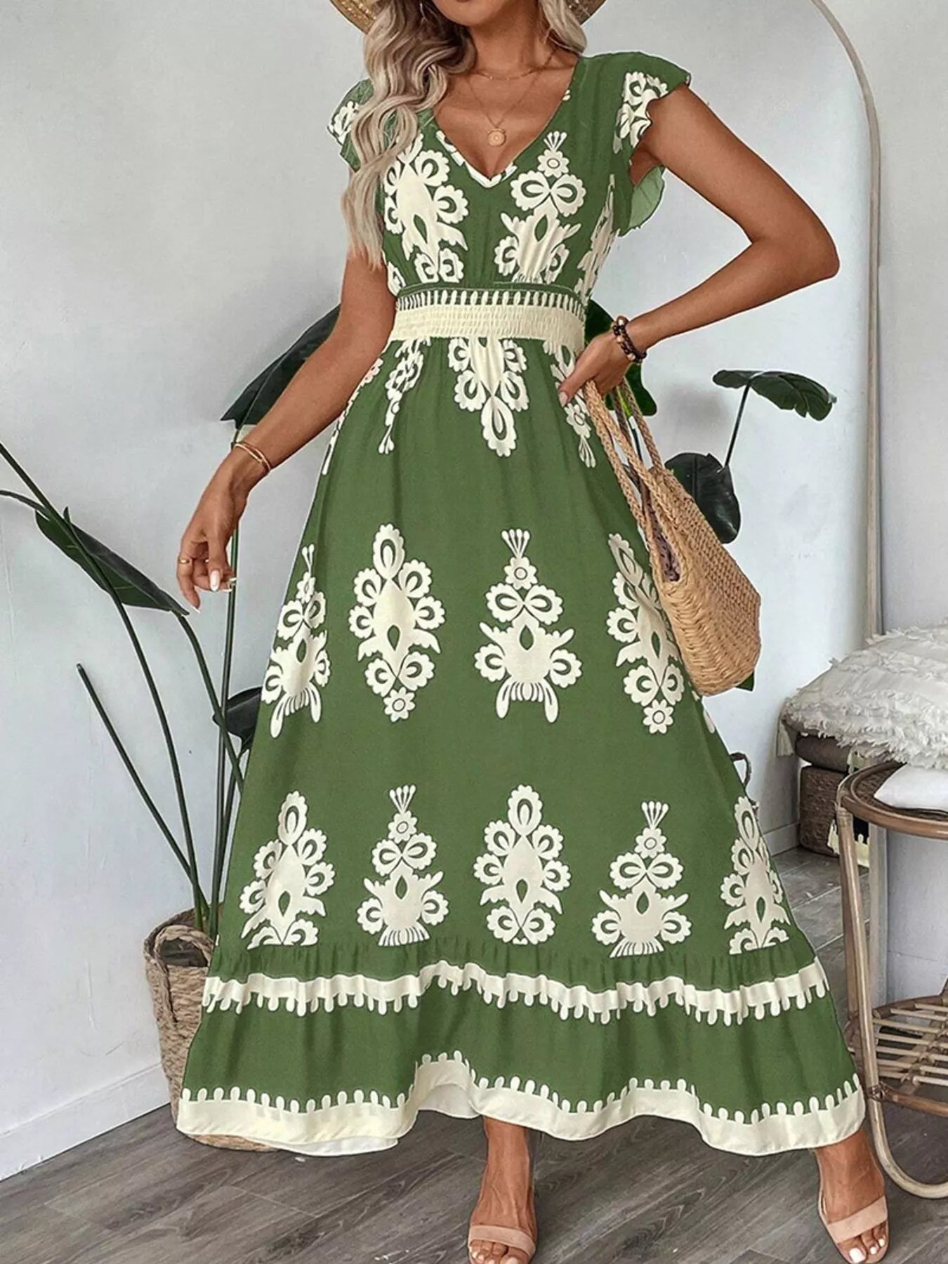 Ruffled Printed V-Neck Maxi Dress view 10