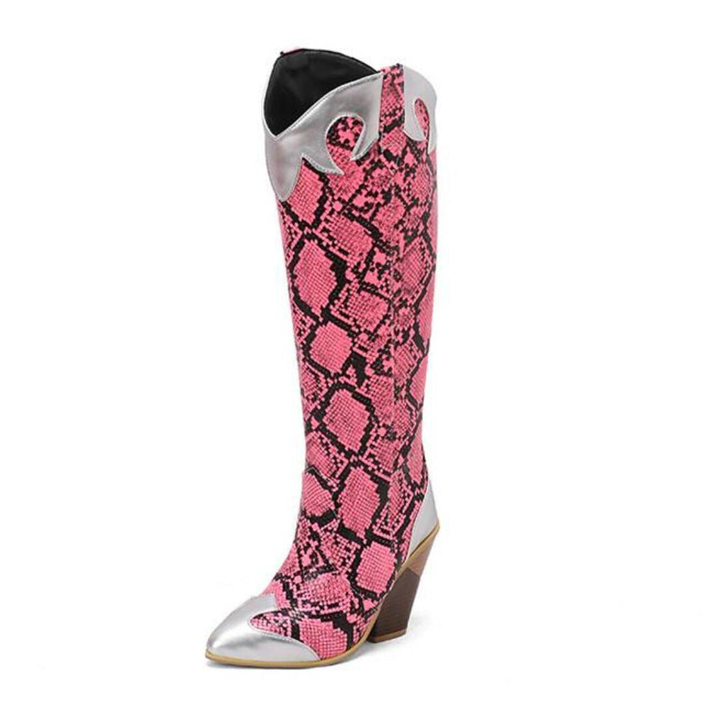 Patchwork leather knee-high boot product image