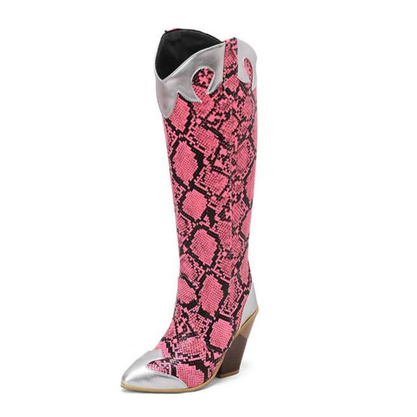 Patchwork leather knee-high boot product image