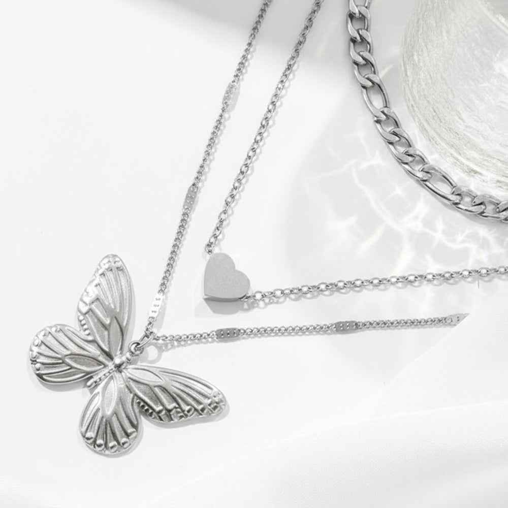 Three-tier butterfly and heart stacking necklace — additional view 7