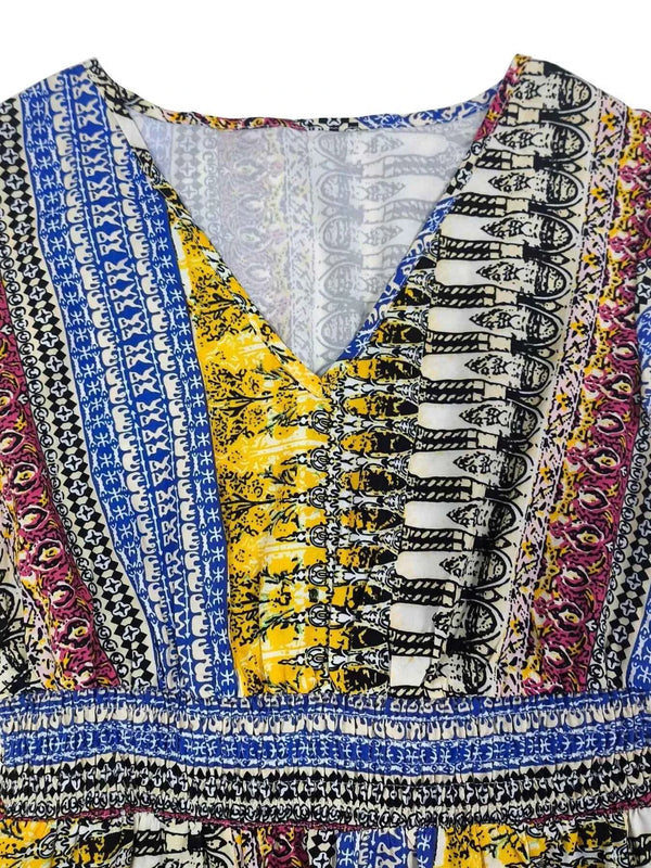 Boho Print Ruffle Sleeve Slit Dress-Casual Dresses-Splashis-Splashis